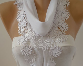 White Scarf, Lace Scarf, Summer Scarf, Cotton Scarf Spring Scarf Fashion Women Accessories Gift For Her DIDUCI