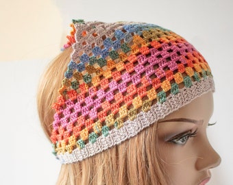 NEW Rainbow Headband, Crochet Bandana, Hair Scarf, Spring Bandana Headband Summer Bandana Kerchief  Gift for Her Fashion Women Accessoriess