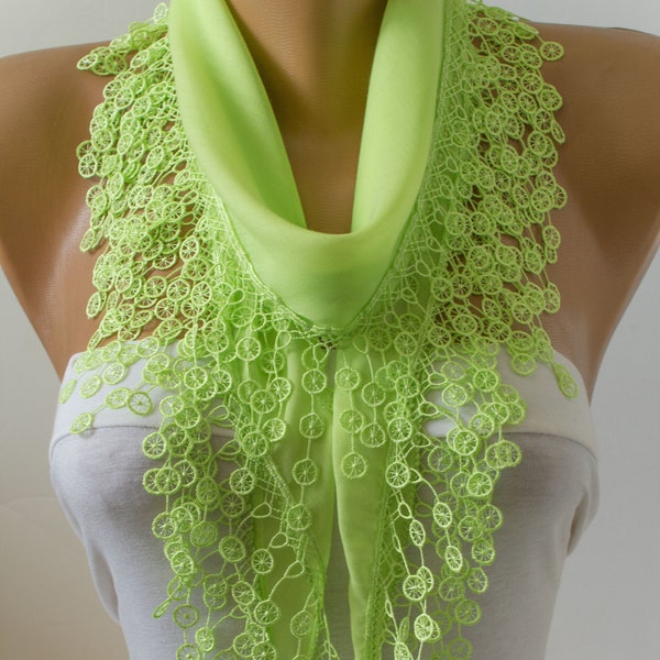 Neon Green Lace Scarf Spring Scarf Neon Green Scarf Spring Cotton Scarf Lace Summer Scarf Valentines Day Accessories Gift For Her DIDUCI