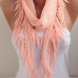 Salmon Coral Lace Scarf: Lightweight Cotton Spring Summer Accessory