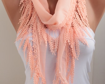 Salmon Spring Summer Coral Scarf - Lace Scarf Cotton Scarf Cotton Scarf Fashion Women Accessories Mother's Day Gift For Her for Mom DIDUCI