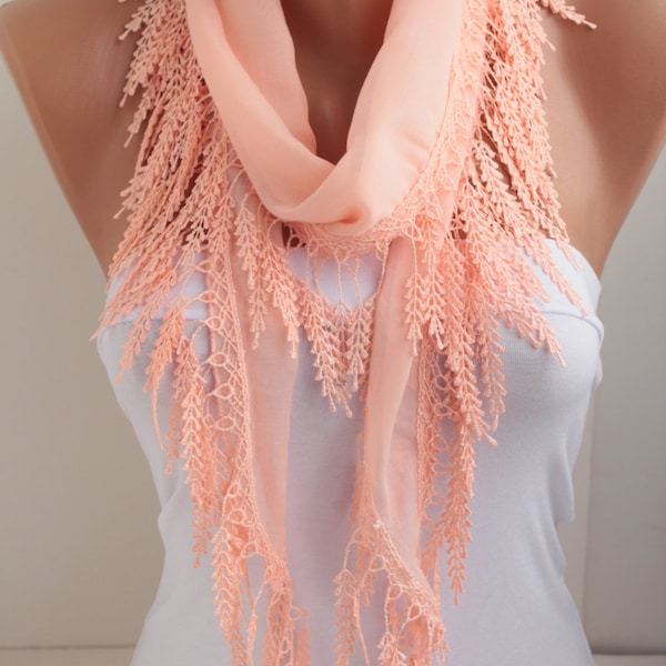 Salmon Coral Lace Scarf: Lightweight Cotton Spring Summer Accessory