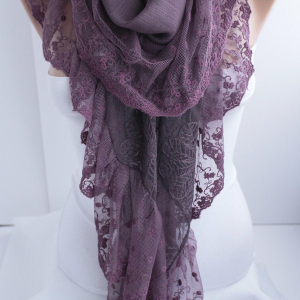 Romantic Plum Victorian Tulle Shawl Scarf Fashion Winter Accessories Gift Ideas For Her