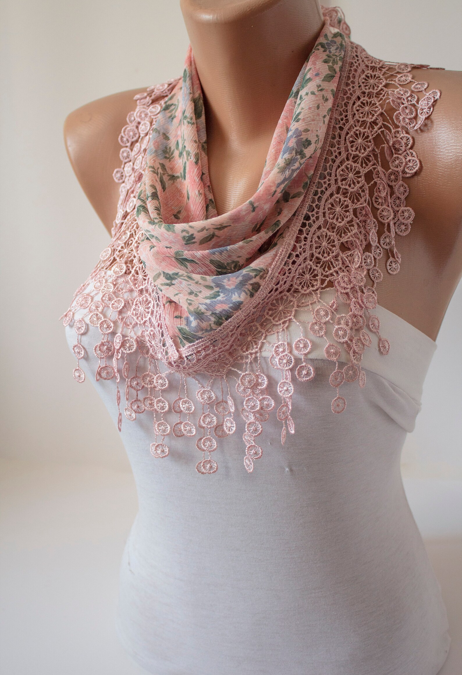NEW Pink Spring Summer Scarf - Head Scarf - Lace Scarf Floral Scarf ...