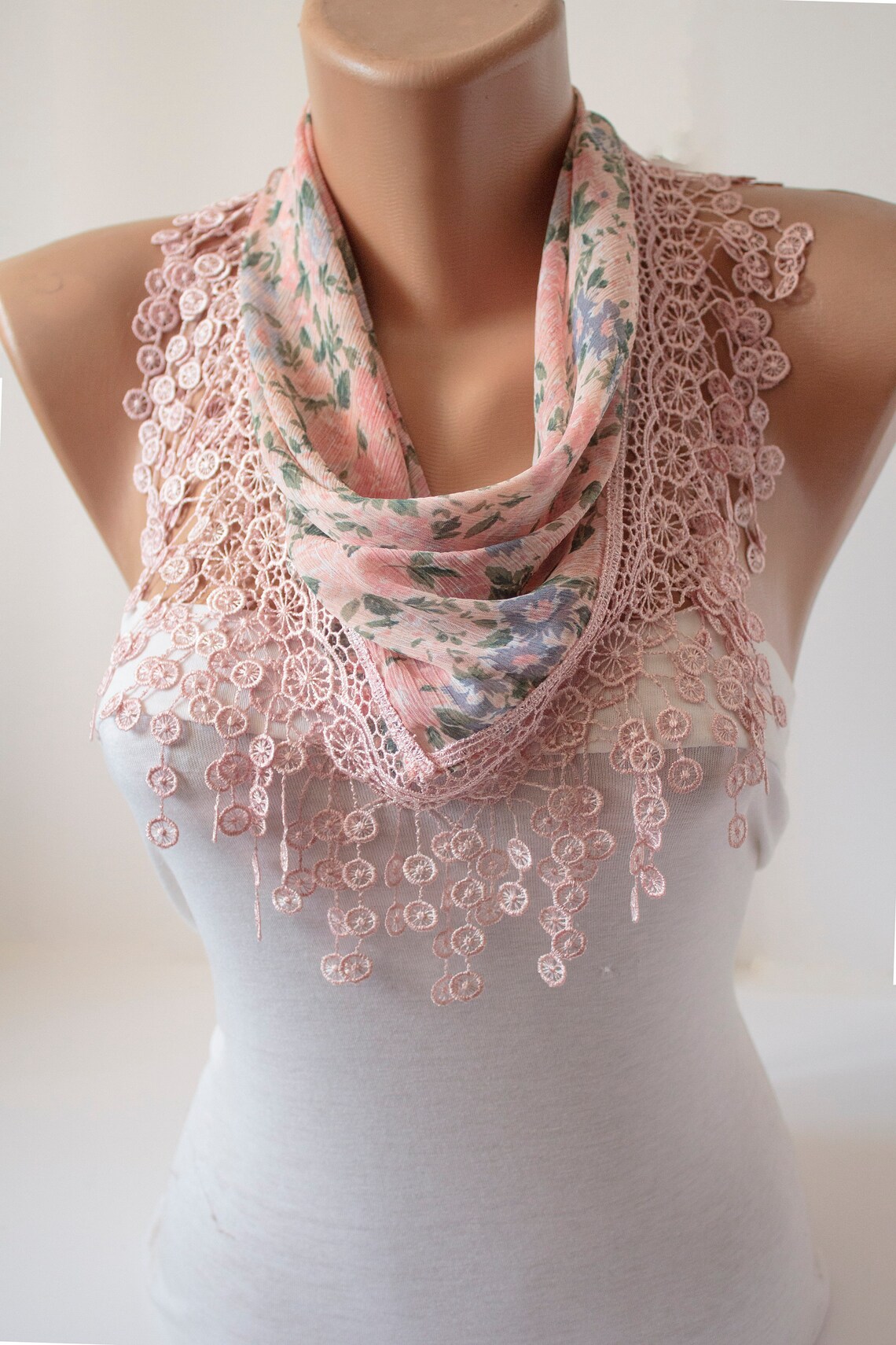 NEW Pink Spring Summer Scarf - Head Scarf - Lace Scarf Floral Scarf ...