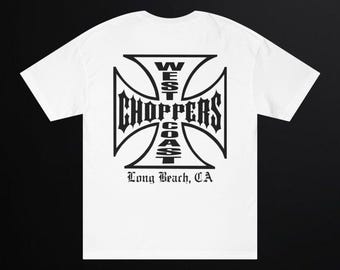 Vintage West Coast Chopper Tshirt Blue Flame Graphics Motorcycle