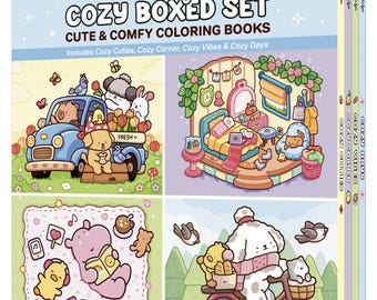 Coco Wyo's Cozy Boxed Set of 4 Coloring Books- Cozy Cuties, Cozy Corner, Cozy Vibes, Cozy Days