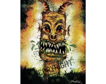 Snarky & Slobbery Monster Art Print, Whimsical, Leesa Link Illustration Poster