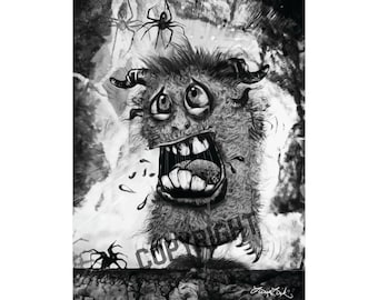 Shaggy & Scared Monster Art Print, Whimsical, Leesa Link Illustration Poster