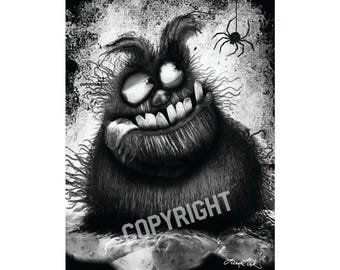 Chubby & Hungry Monster Art Print, Whimsical, Leesa Link Illustration Poster