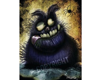 Plump & Happy Monster Art Print, Whimsical, Leesa Link Illustration Poster