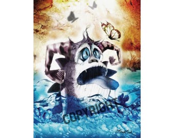 Surprised & Curious Monster Art Print, Whimsical, Leesa Link Illustration Poster