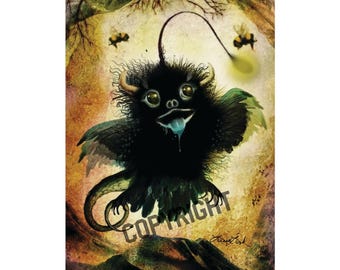 Long-Tailed & Winged Monster Art Print, Whimsical, Leesa Link Illustration Poster