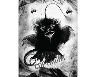 Feathered & Scaled Monster Art Print, Whimsical, Leesa Link Illustration Poster