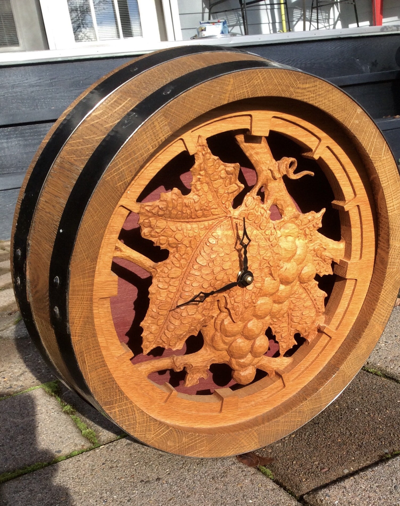 Oak Barrel Wall Clock 13in x 4in Deep HandCarved Woodcraft Etsy