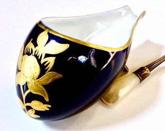 Vintage Porcelain Spoon Rest JL MENAU Echt Germany Kobalt, Cobalt Blue and Gold, Numbered Blue Kitchen Accessory