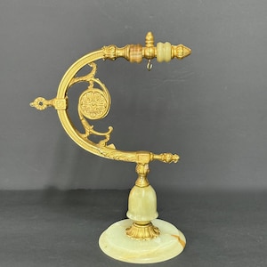 Ornate Hanger for Treasured Ornament, Gold Tone Metal and Onyx Display - Desktop image 2