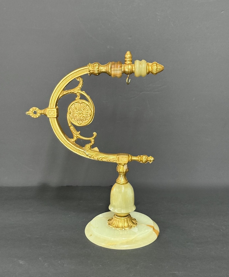 Ornate Hanger for Treasured Ornament, Gold Tone Metal and Onyx Display - Desktop image 2