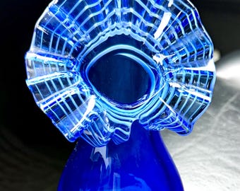 Vintage Jack in the Pulpit Vase Art Glass Blue W/ Clear Bubble 7 3