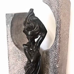 Danel Austin Sculpture: Woman in Black Gown, Faux Granite Columns