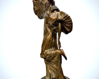 French Nouveau Bronzed WOMAN 15in Sculpture on Marble Base After Agathon Leonard (1841 - 1923) Danseuse Au Cothurne 8lb Figural Statue