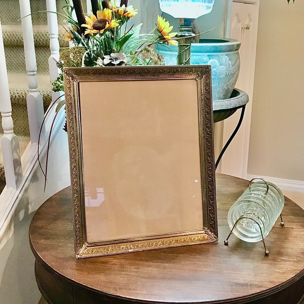 Mid Century Ormolu 11x14” Brass tone Frame Portrait w Easel or Wall Mount, Hollywood Regency