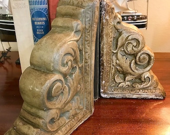 Antique Cast Corbels Pair of Rustic Architectural Bookends Door Stop Concrete Corbels Wt. 13lbs