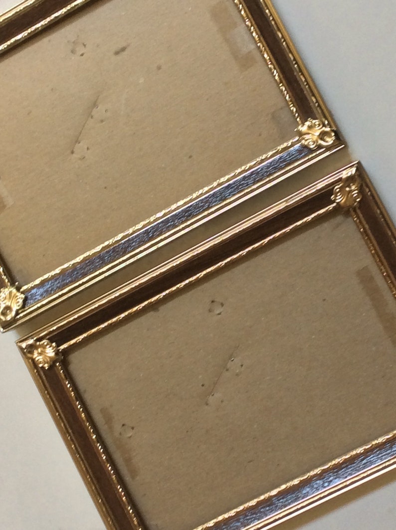 Mid Century UNISEX Vintage 8x10 Frames Set of 2 Faux Wood Grain Gold Tone