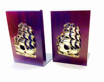 Vintage Brass Spanish Galleon Bookends: Nautical Library Decor