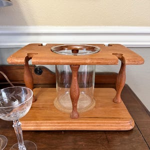 Teak Wood Wine Stand with Glass Ice Bucket/Bottle Holder by Goodwoods, Vintage Drink Ware Stand Stamped Made in Taiwan