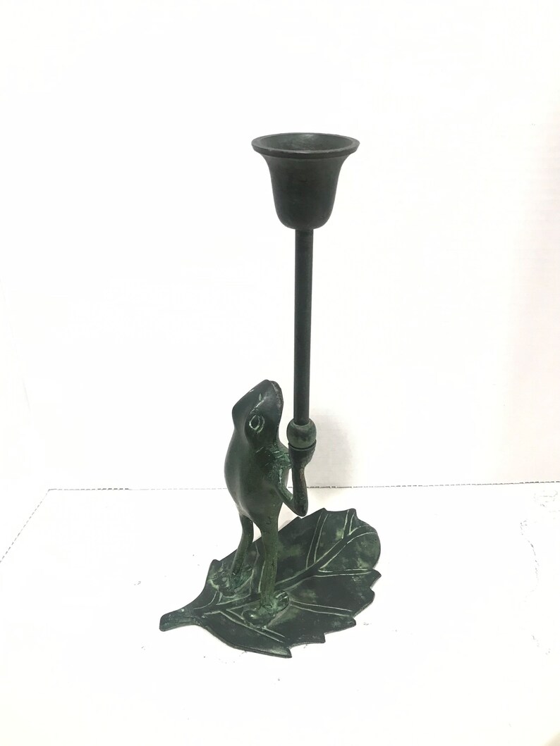 Tall Standing Frog Candlestick Holder on Leaf 12in Cast Metal Etsy