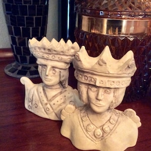 Vintage King and Queen Salt & Pepper Shakers: Rustic Castle Ware Tableware