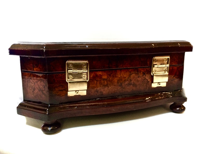 Gift for Her Florentine Jewelry Box Assorted Tea Chest Organizer Vintage Italian Burlwood Jewelry Box with Mirrored Lid