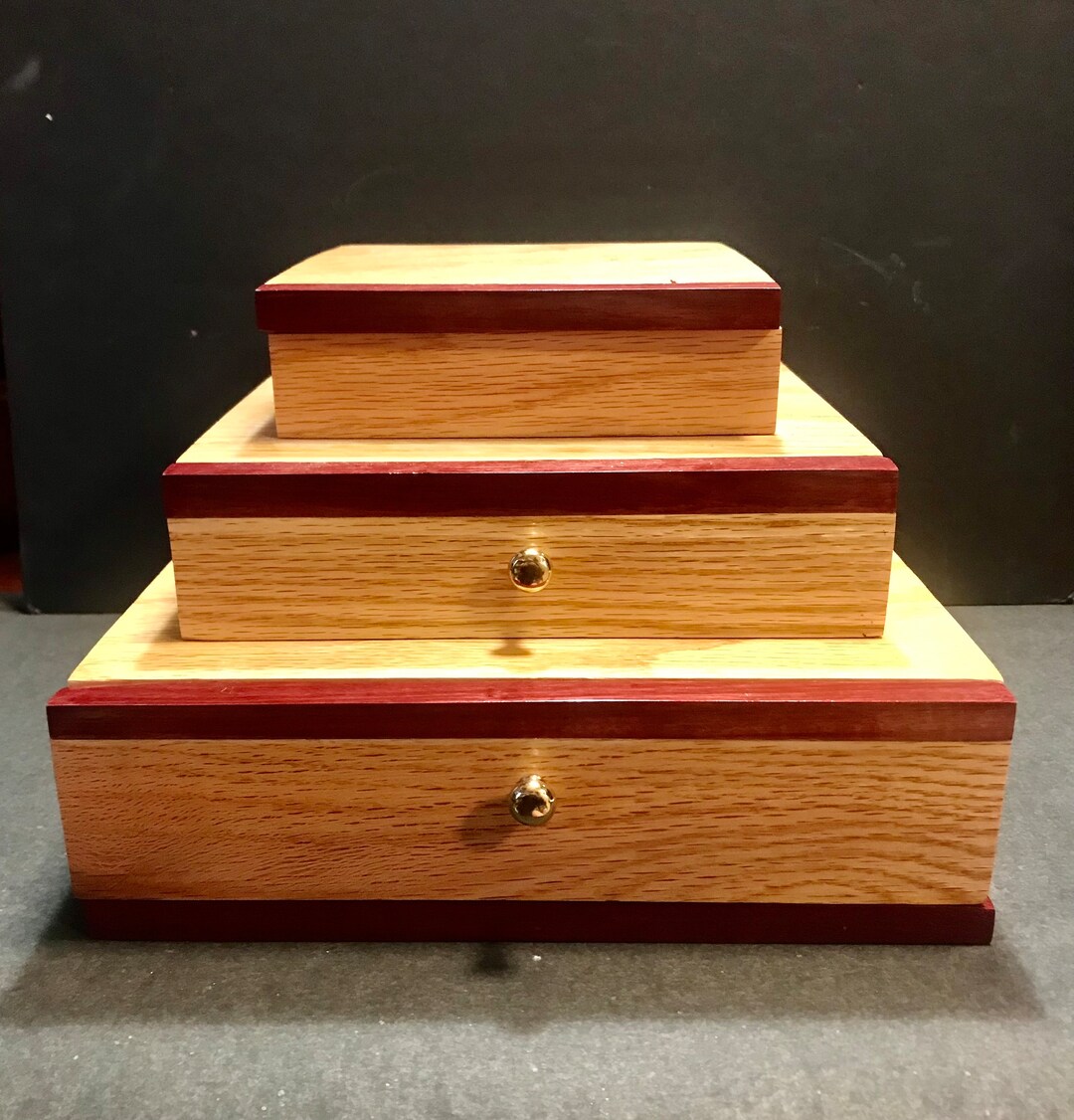 Wood Handcrafted Tiered Box 3 in 1 Organizer, Unlined Unisex in Design ...