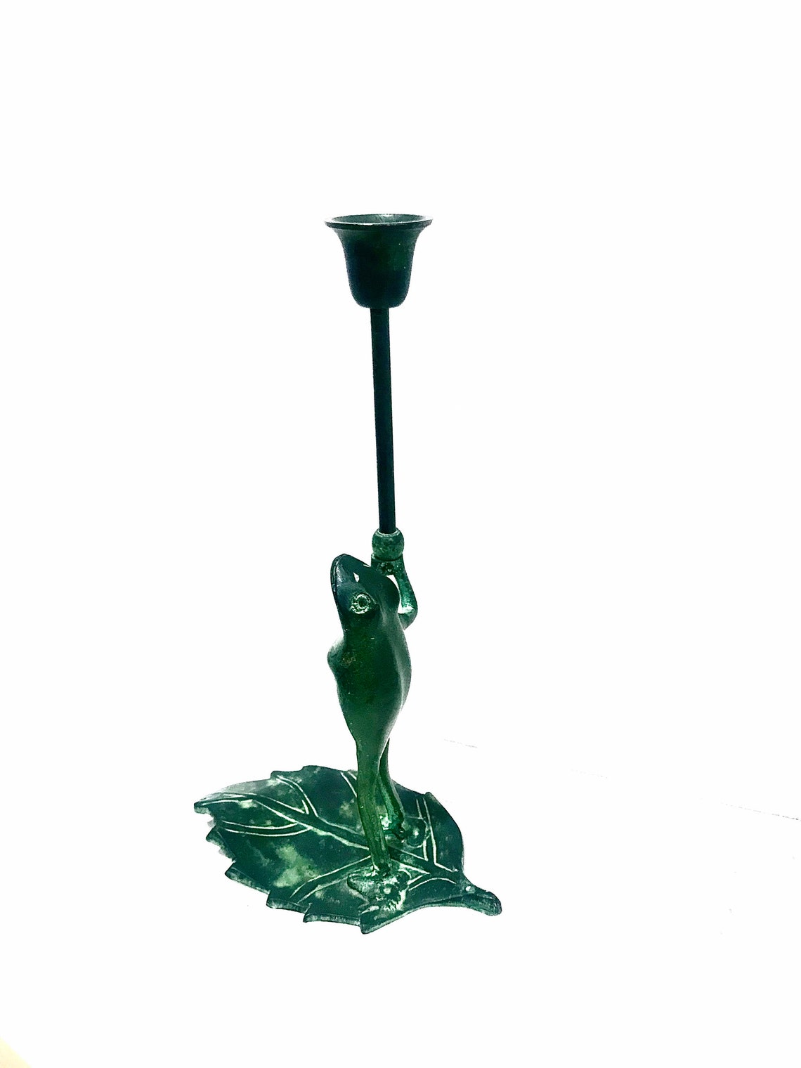 Tall Standing Frog Candlestick Holder on Leaf 12in Cast Metal Etsy