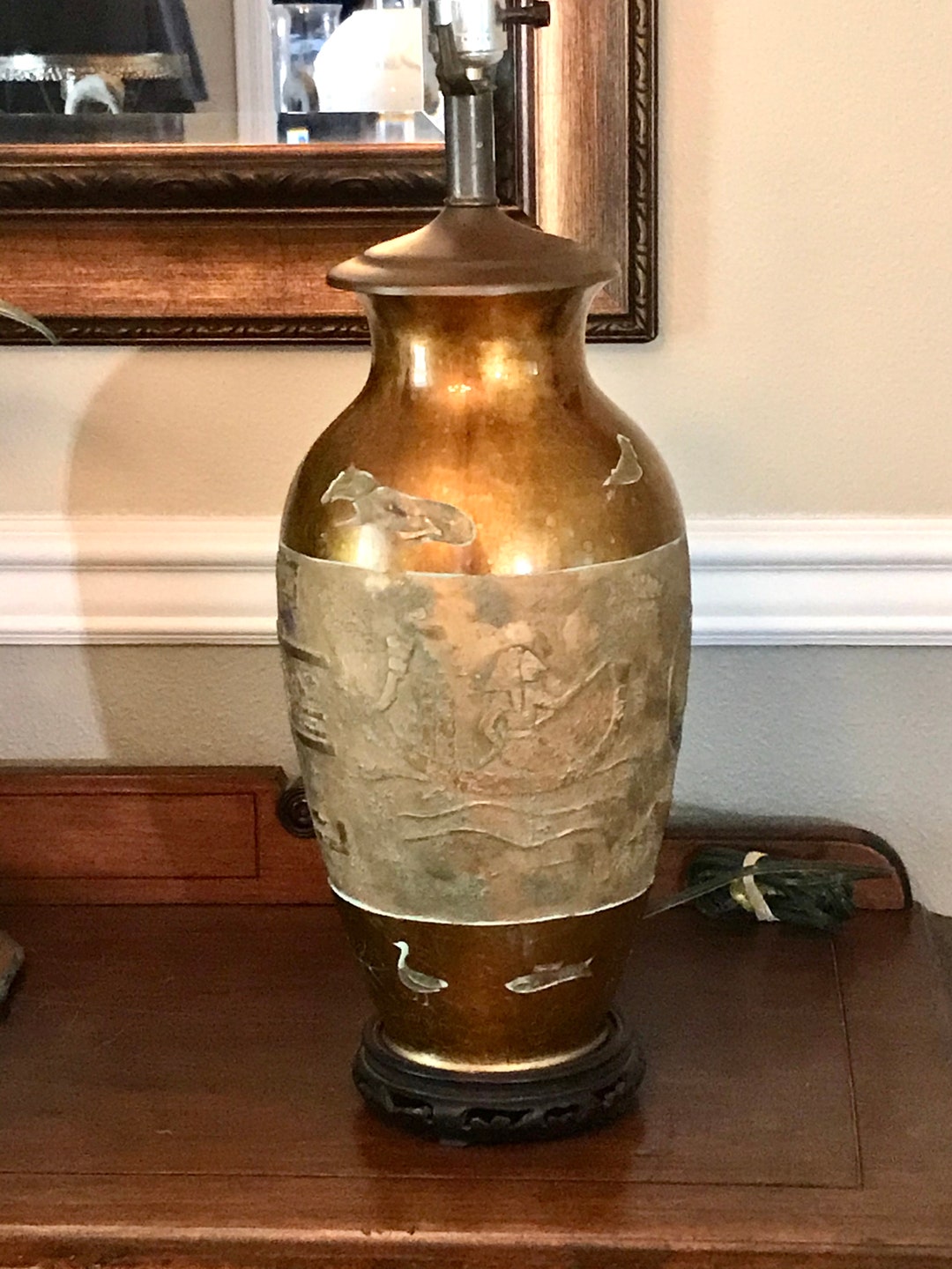 Egyptian Amphora Lamp Etched Hieroglyphics Hisheen Golden Etsy