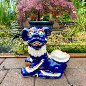 Large Chinese Ceramic Guardian Lion Foo Dog 13x12" Statue -  Weighs 6.8 lbs