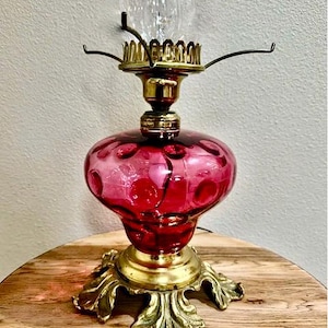 Fenton Cranberry Coin Glass Lamp Base - GWTW Style - Electrified Night Light