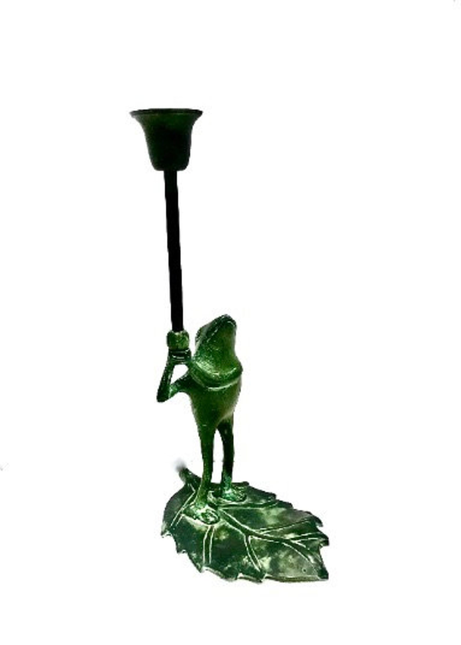 Tall Standing Frog Candlestick Holder on Leaf 12in Cast Metal Etsy