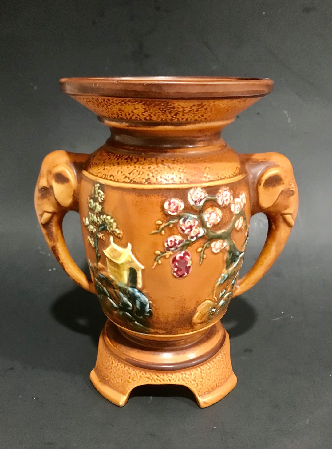 Vintage Elephant Eclectic Art Vase Pottery Vase Powder Coat Etsy