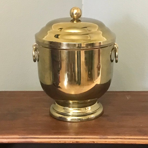 Vintage Ice Bucket Brass with Milk Glass Bowl Insert, MCM Maxwell Phillip Brass Ice Bucket Glass Insert Liner - Preowned AS IS