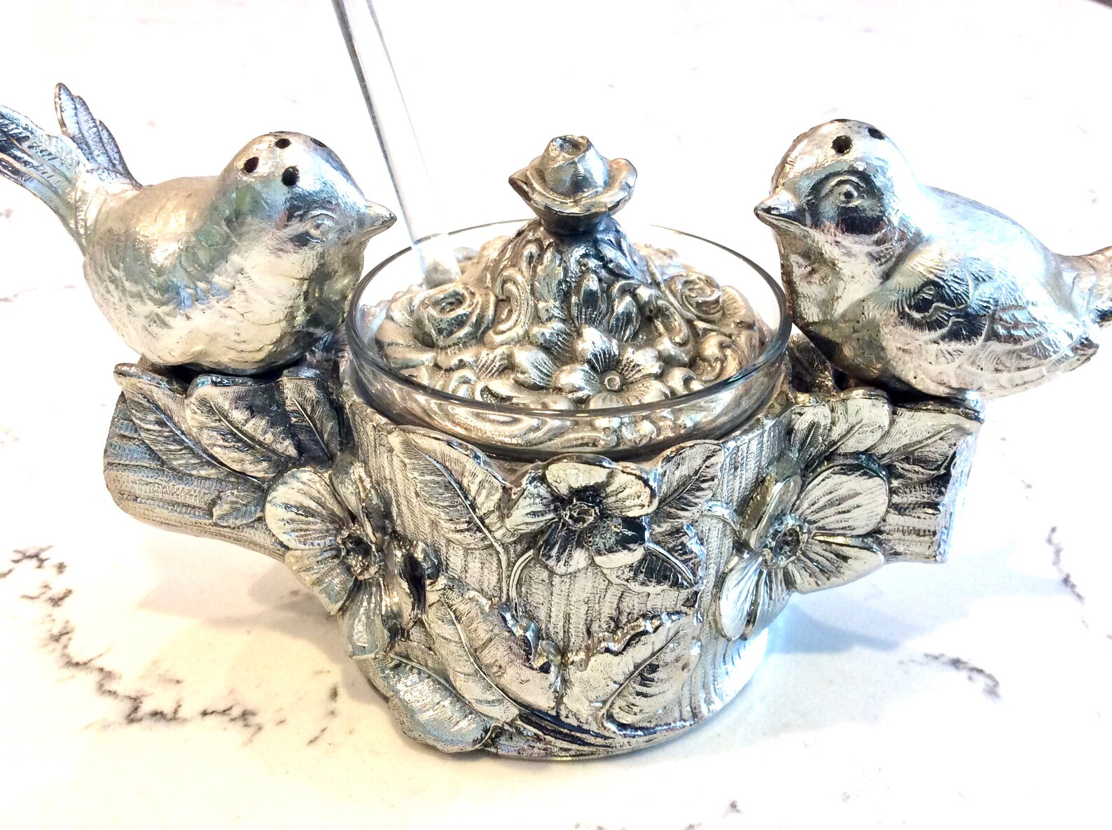 Silver Plate Birds Master Salt Cellar Salt & Pepper Shaker Set Etsy