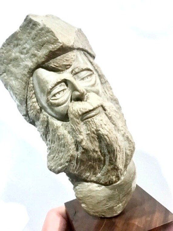 R Schroder Sculpture Old Man Stone Carving Statue on Solid Etsy