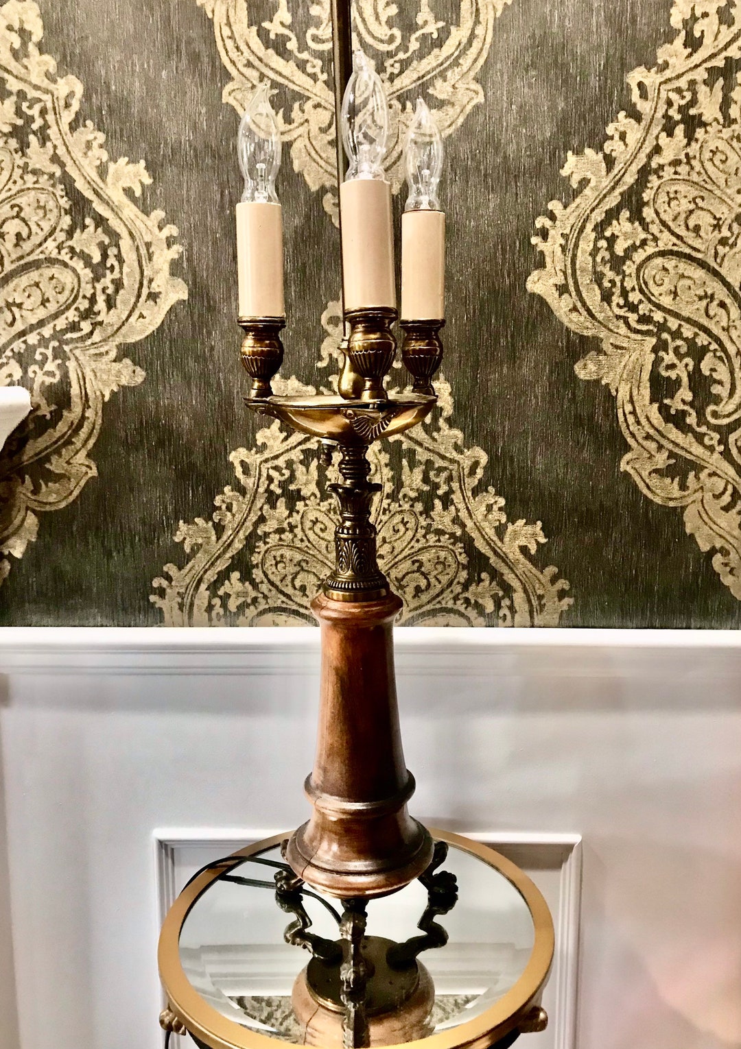 Vintage Art Nouveau Brass and Wood 3-bulb Candelabra Lamp - Etsy
