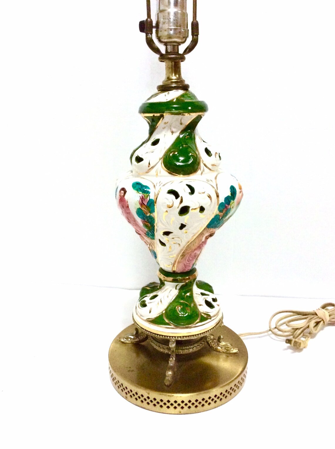Vintage Capodimonte Table Lamp Porcelain With Brass Dolphin Etsy