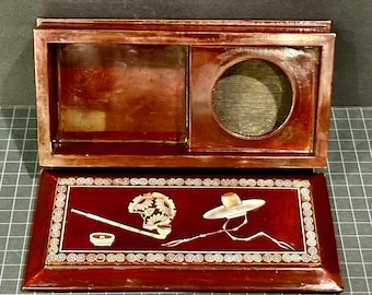 Antique Asian Lacquer Smoking Box with Mother of Pearl Inlay