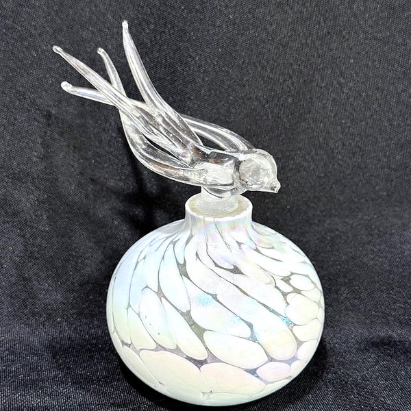 Vintage Golden Crown Perfume Bottle, Art Glass Bird Stopper (Minor Damage to Beak