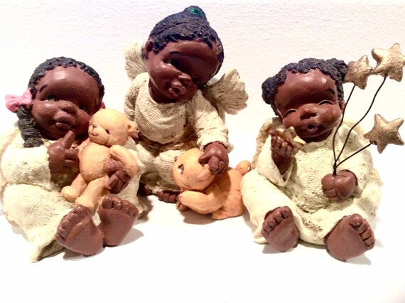 Black Angel Baby Figurines Set of 3 African American Cherub  Etsy