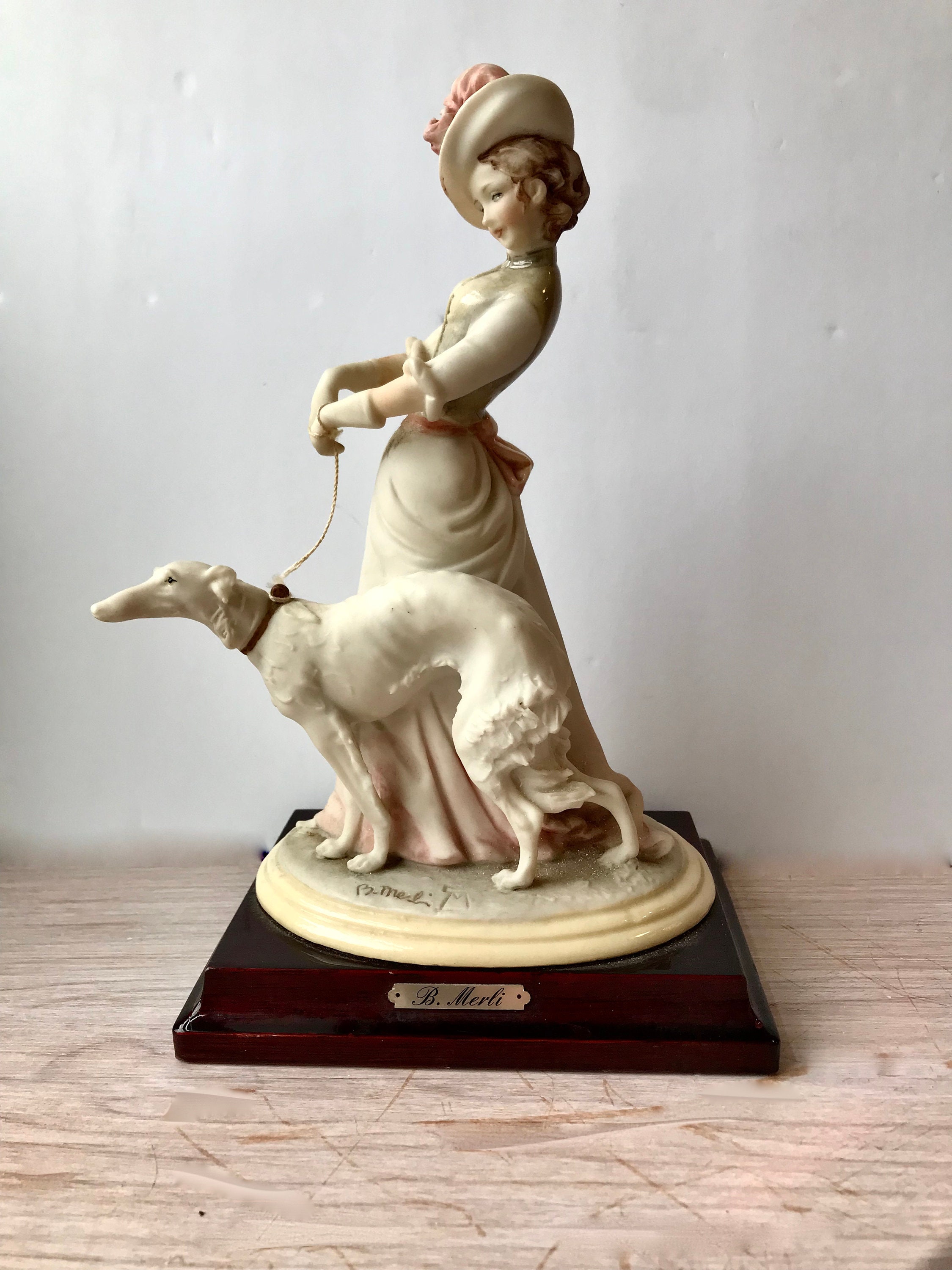【メーカー公式ショップ】 Vintage B on Statue/figurine Dog Borzoi Her and Woman Merli アンティーク雑貨