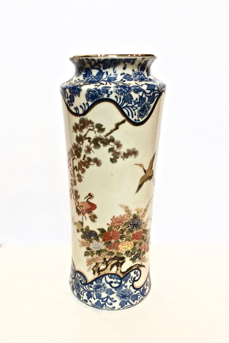 Shibata Japan Porcelain 12in Vase Hand Painted Cranes Ming Etsy